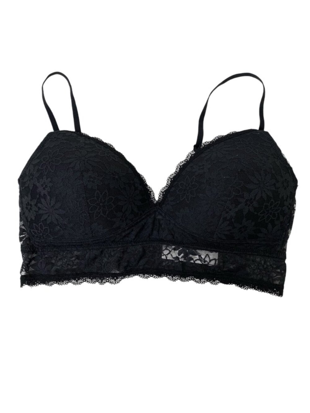 EUC Mae Black Lace Wireless Bralette Large Lightly Padded Sexy Lingerie Goth